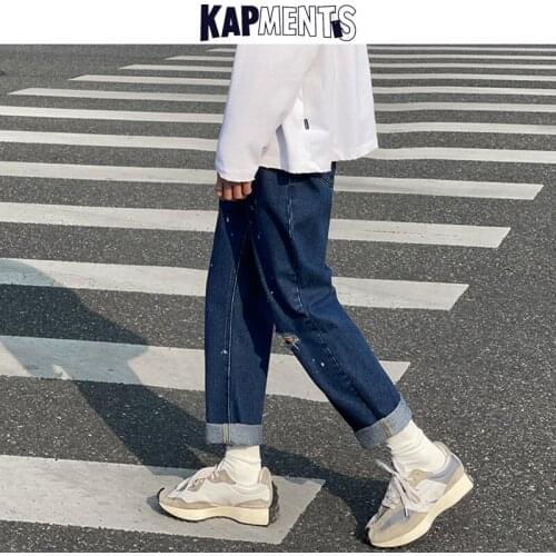KAPMENTS Men Korean Streetwear Ripped Jeans Joggers 2021 Spring Mens Loose Vintage Printed Denim Pants Male Casual Trousers 5XL