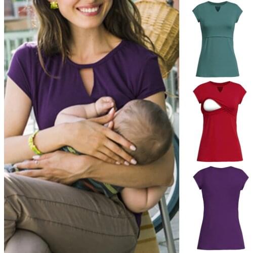 Breastfeeding Short sleeve Summer new style Maternal baby V-neck T-shirt breast-feeding