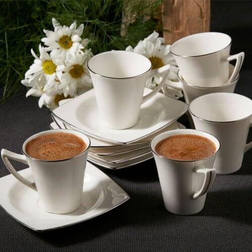 12 Pieces Coffee Set Coffe Cups Tea Set Porcelain Drinkware Coffee Cups And Saucer Sets Ceramic Birthday Gift Set in Espresso
