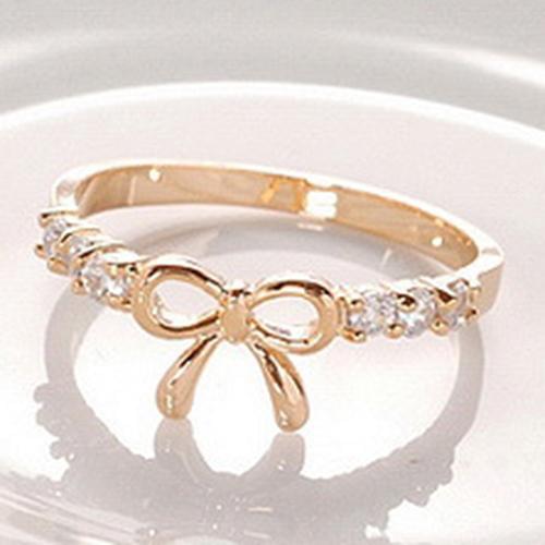 Fashion Women Rhinestone Bowknot Band Wedding Bridal Finger Ring stainless steel engagement ring womens jewelry bijoux femme
