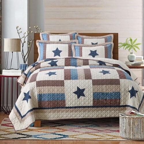 CHAUSUB Bedspread on the Bed Patchwork Quilt Set 3PCS Cotton Blanket for Double Bed Cover Pillowcase King Size Quilted Coverlet