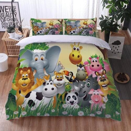 2/3Pcs Zoo 100%Polyester Soft Bedding Set With Pillowcases Cartoon Duvet Cover Quilt Cover Queen King Sizes Bedclothes SJLy