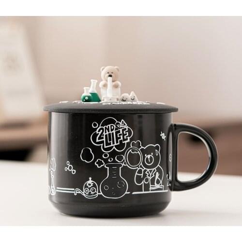 Creative Coffee Mug Cute Cartoon Bear Ceramic With Lid With Spoon Mug Home Breakfast Milk Coffee Cup We Drink Water Cups