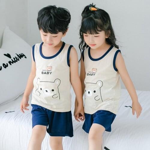 Summer Clothes For Girls 2Pcs Sleeveless Tops+Short Pants Animals Printed Cute Pajamas Baby Boys Tracksuit Toddler Girls Outfits