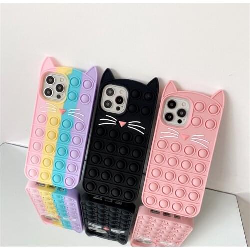 Cute Girly Cats Stress Case For iPhone 6 7 8 Plus X XR XSmax Soft Silicone TPU Rubber Covers For iPhone 11 12 Mini Pro Max Coque