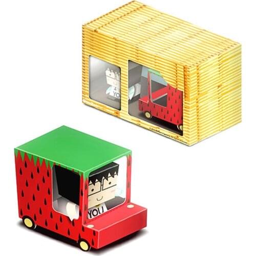 Strawberry Van Car Cubee Box Ornaments Folding Cut Mini Cute 3D Paper Model Papercraft DIY Kids Adult Handmade Craft Toys ER-006