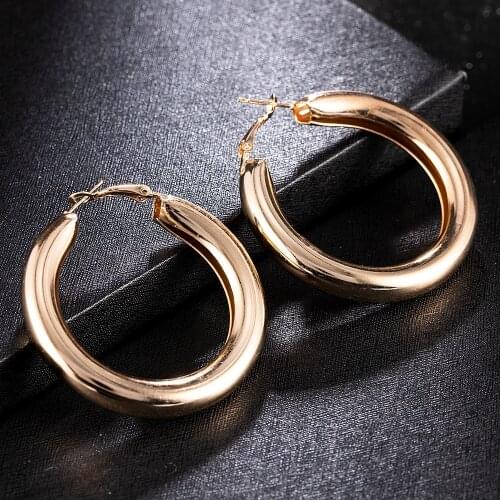 Minimalist Punk Rock Hoop Earrings Thick Tube Big Round Circle Gold Hoop Earring Hyperbole Fashion Jewelry for Women Girls
