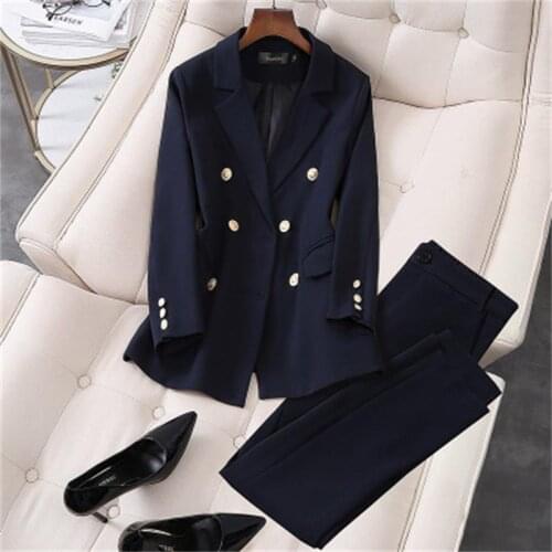 Fashion suit suit female work clothes New high quality large size Navy Loose business Blazer + Elastic pant two-piece Set women