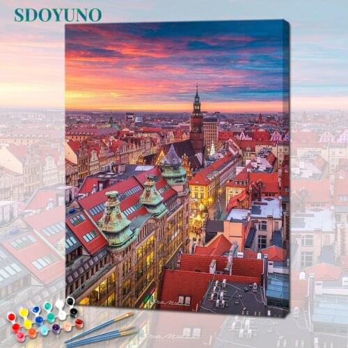 SDOYUNO 60x75cm Paint By Numbers On Canvas Landscape DIY Frame Oil Painting By Numbers Street Scenery Watercolor By Numbers