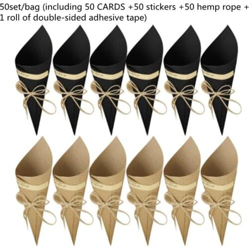 50set Musical Note Confetti Paper With Hemp Rope Petal Candy Placed Natural Color Confetti Cone For Wedding Birthday Party Decor