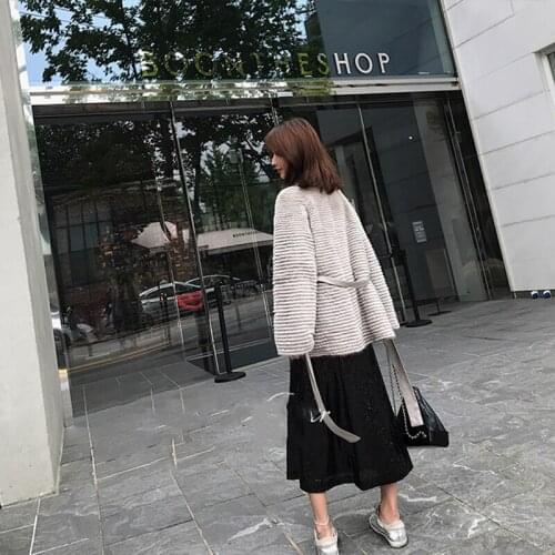 LVCHI 2019 Winter V-Neck Mink Fur Coat Full Sleeve Real Fur Coats Women Thicken Full Pelt Fur With Striped Medium Mink Fur Coats