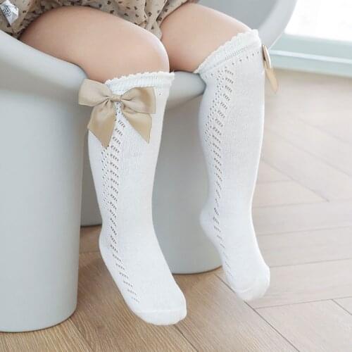 Baby Girls Socks Bow Summer Spring Mesh Girls Bowknot Stocking Baby Non-slip Terry Cotton Sokken Princess Knee High Long Socks