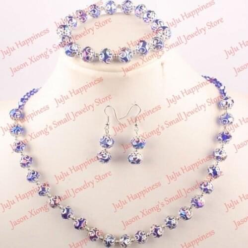 One set Handmade Royalblue Crystal Glass Beads Jewelry Set Necklace,Earring and Bracelet 283