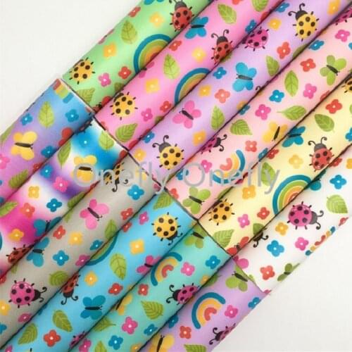 Onefly Wholesales Dropshipping Leather Supplier Rainbow Printed Synthetic Faux Vinyl Leather Fabric Sheets For Bow DIY FZ069