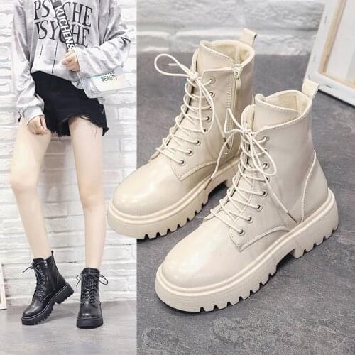 Autumn And Winter New Solid Color Womens Leather Boots Fashion Casual British Fashion Martin Boots Womens Boots Increase Boots