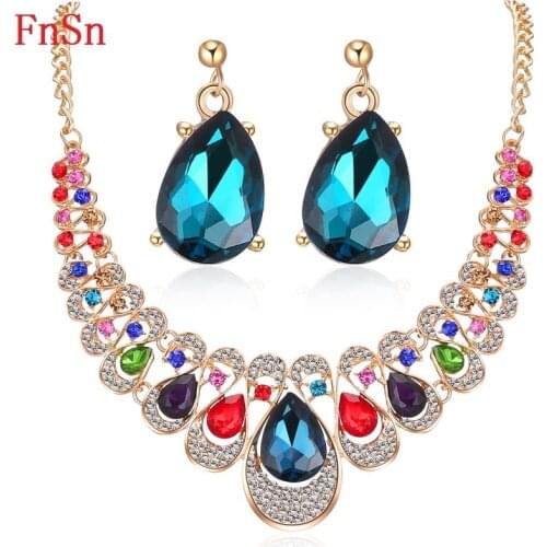FnSn New Hot Jewelry Sets Crystal Necklace Set Necklaces Earrings Jewelry Prom Wedding Party Prom Necklace Earring Gift Women