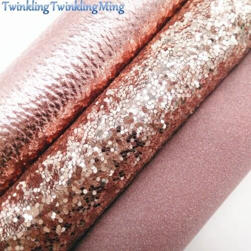 Rose Gold Iridescent Glitter Fabric, Faux Leather Fabric, Synthetic Leather Sheet For Bows A4 Size 8"x11" Twinkling Ming XM108