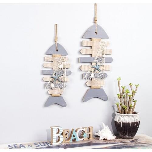 Retro Mediterranean Log Color Fishbone Ocean Beach Marine Style Ornaments Decorative Board Home Wall Pendant Wooden Decoration