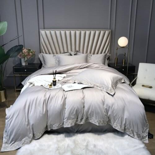 1000TC Egyptian Cotton Bedlinen Gray Embroidery Duvet Cover Pillowcase Flat Sheet Queen King Size 4pcs