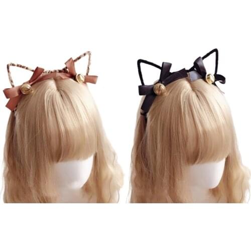 Lolita Headbands Cute Cat Ears Headwear Bows Adorn with Bells Sweet Kawaii Bowknot Cosplay Headpiece Party Supplies