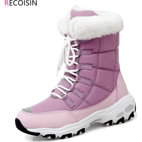 RECOISIN 2020 Winter Women Boots High Quality Keep Warm Mid-Calf Snow Boots Women Lace-up Comfortable Ladies Boots zapatos mujer