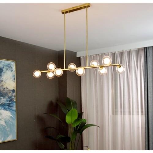 Modern Simple Glass Ball Restaurant LED Chandelier Full Copper Long Chandelier Magic Bean Gold And Black Iron Decorative Lamps