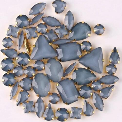 Gold claw settings 50pcs/bag shapes mix jelly candy Black diamond glass crystal sew on rhinestone wedding dress shoes bags diy