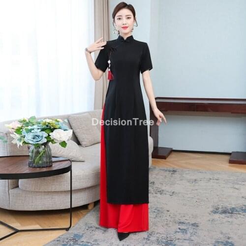 2021 vietnam aodai chinese traditional dress dress+pants set chinese cheongsam dress chinoise modern elegant party dress aodai