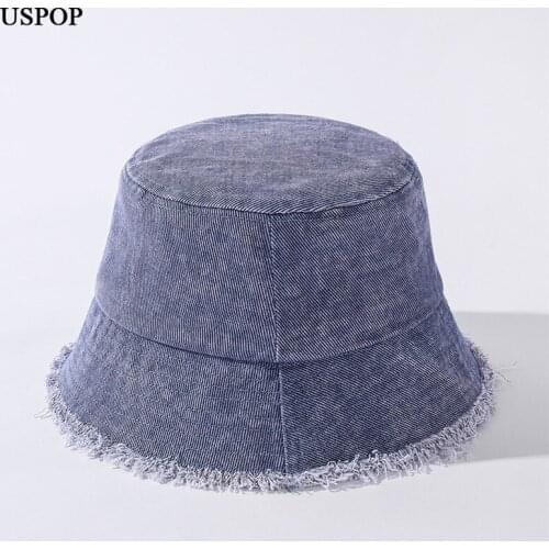 USPOP 2021 new bucket hats unisex rough edges denim bucket hats women men spring summer hats casual sun hats
