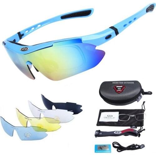 5 Lens Cycling Glasses Night vision Eyewear Change Lens Glasses Fishing Hiking Mountain Bike Bicycle Riding Sports Goggle Set