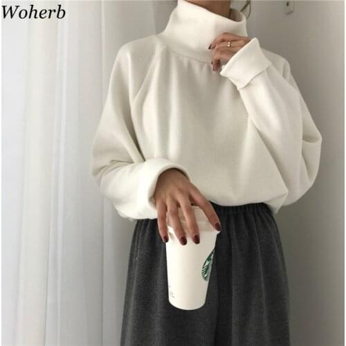 Woherb 2020 Casual Loose Turtleneck Sweater Women Autumn Winter Knitted Jumpers Harajuku Korean Sweaters Pullover Pull Femme