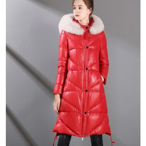 100% Real Sheepskin Coat Women Winter Natural Fox Fur Hooded Duck Down Jacket Female Genuine Leather Jackets Chaqueta Mujer LW