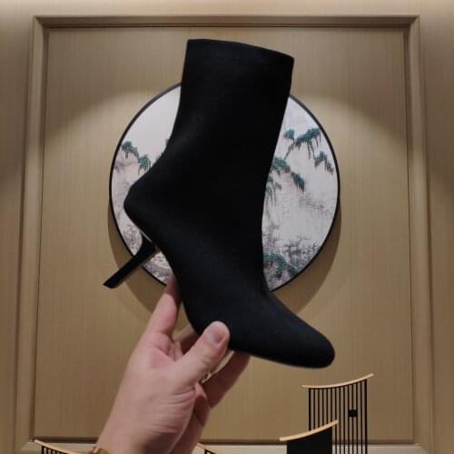 2021 New Hot Sock Boots Round Toe Women Boots Ankle Boots For Woman Elasticity Women Shoes Weave Shoes Woman Slip-On High Heels