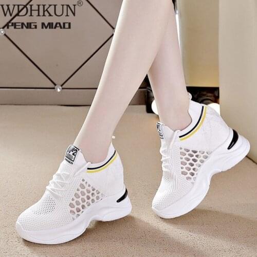 Womens Sneakers Spring Sequined Casual Shoes Women Platform Heels Wedges Height Increasing 2021 Knitted Ladies Vulcanized Shoes