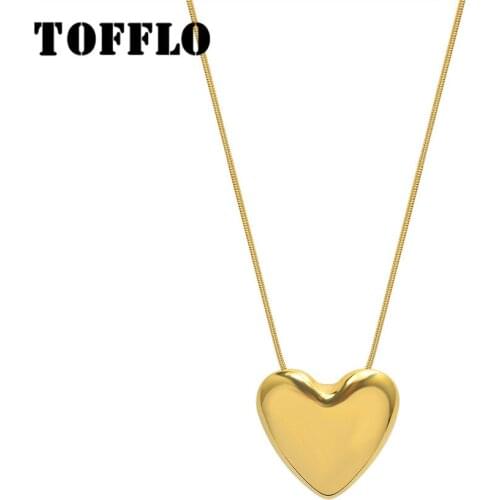 TOFFLO Stainless Steel Jewelry Snake Bone Chain Exaggerated Love Pendant Necklace Female Hip Hop Clavicle Chain BSP1116