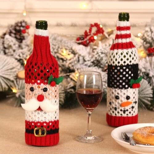 Christmas Wine Bottle Cover Glass Wine Cup Sleeve Cover Mug Sleeves Santa Claus Snowman Christmas Table Decorations