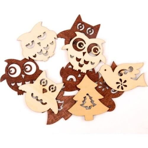Owl Bird Tree Pattern Wooden Scrapbooking Paitning Collection Craft Handmade DIY Accessory Home Decoration DIY 45mm 10pcs