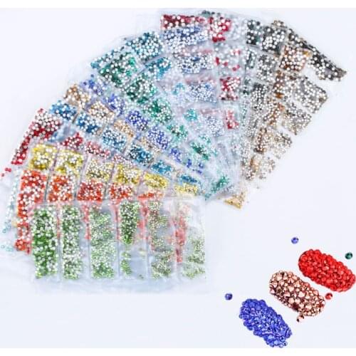 1728pcs SS4-SS12 mix size crystal glass strass nail art rhinestones for 3D nail decorations