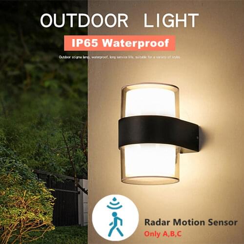 18W 30W IP65 Waterproof Wall Lamp Radar Motion Sensor LED Aluminum Acrylic Wall Light Outdoor Garden Balcony Porch Light Fixture