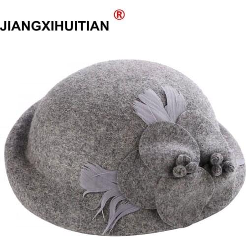 2017 Winter Beret Hat For Womens 100%Real wool Beret Hat Fashion Female Beanie Cap Brand Flower French Trilby Soft church Hat