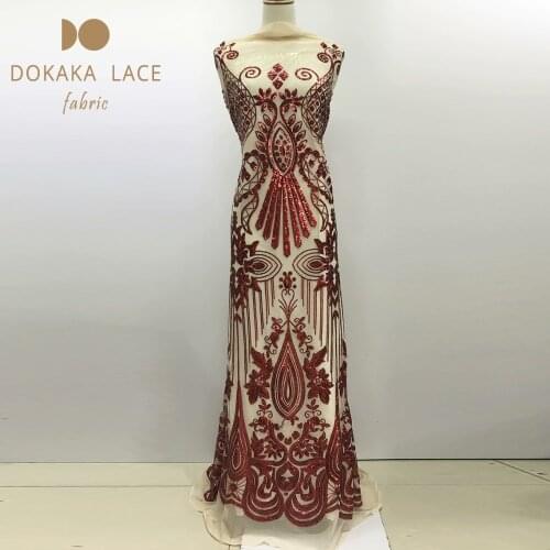 2019 High Quality Red Sequined African Net Lace Fabric With Sequins Nigerian Indian Noble Lady Dresses Style Mesh Wedding Laces
