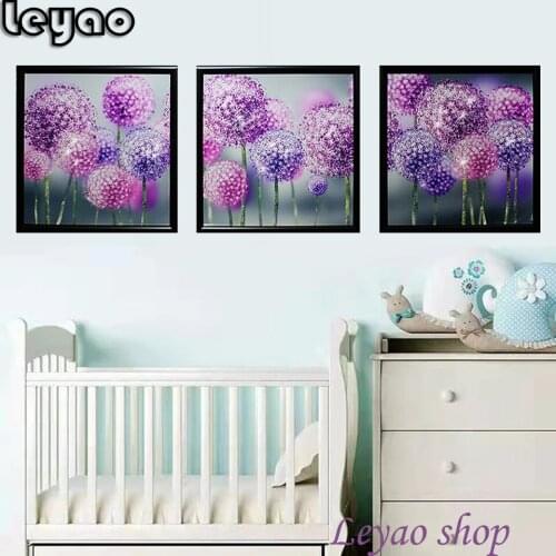 Diamond Painting Full Square Drill Still life Of Dandelions DIY Diamond Embroidery Sale 3 Pcs Flower Diamond Mosaic Home Decor