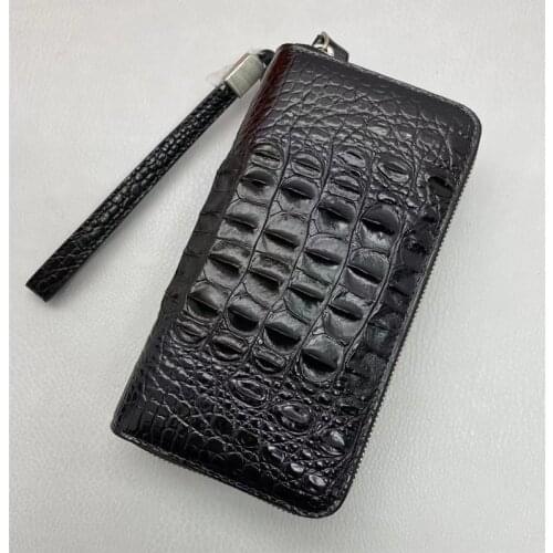 AuthenticTrue Crocodile Skin Mens Large Two Zippers Clutch Purse Wallet Genuine Exotic Alligator Leather Male Long Card Holders