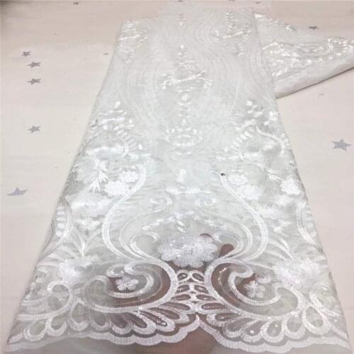 White Sequins Lace Fabric for Women Wedding Dress African Lace Fabrics with Sequins French Tulle Mesh Lace Bridal Materials