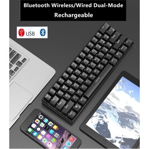 Ajazz i610T Rechargeable Bluetooth Wireless/Wired Dual-Mode 61 Key Mechanical Keyboard Blue,Black Axis With White Backlight