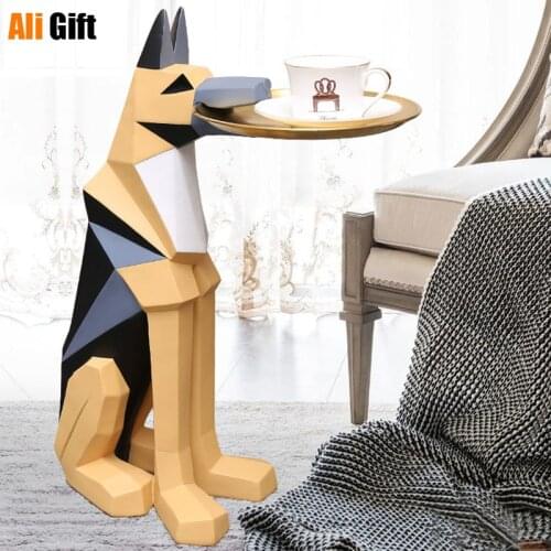 Large Landing Shepherd Dog Resin Statue Dog Tray Decoration Figurine Creative Living Room Sculpture Nordic Style Decoration