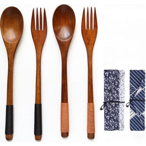 Wooden Spoon Fork Bamboo Kitchen Cooking Utensil Tool Soup Teaspoon Catering