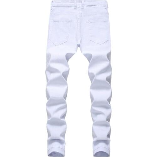 Gersri Straight Hole Destruction Trousers Distressed Jeans Men Denim Trousers Men Jeans Fashion Designer Brand White Jean Male