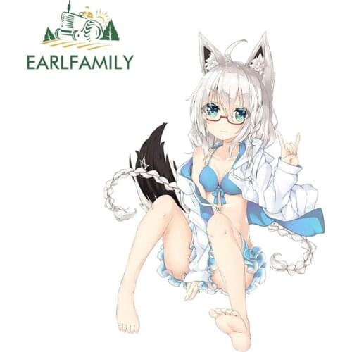 EARLFAMILY 13cm x 9cm for Hololive Shirakami Fubuki Vinyl Car Stickers Personality Bumper Windows Decal Waterproof Decoration