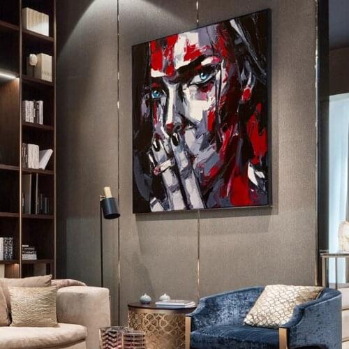 Graffiti Handmade Art Abstract Oil Painting Smoking Woman Wall Art Canvas Painting Poster Modern Popular Home Bedroom Decor